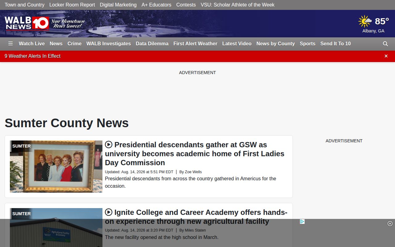 WALB Sumter County local crime news stream