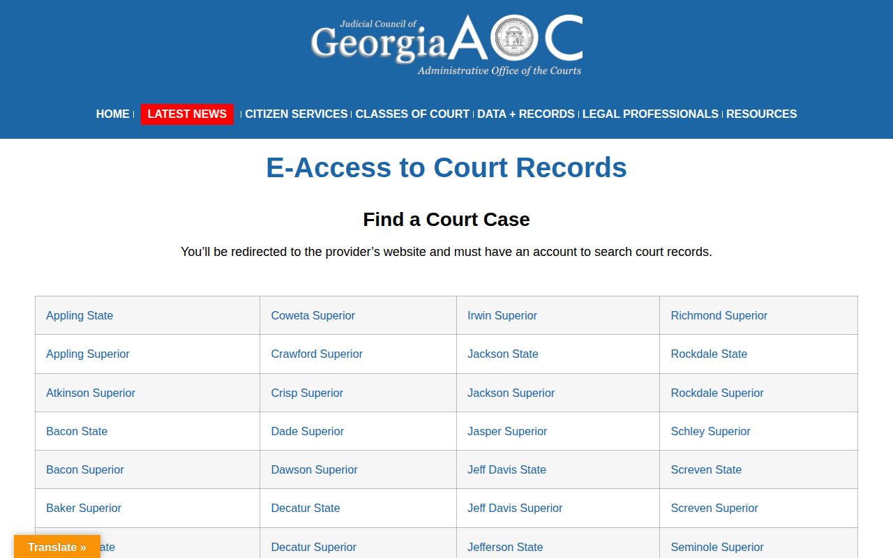 Georgia court e-access directory for Sumter County disposition records