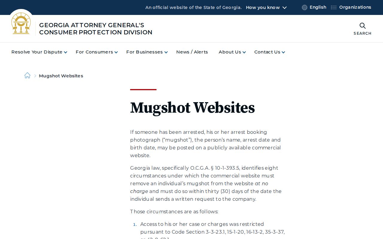 Georgia mugshot publication law guidance for Sumter County booking records