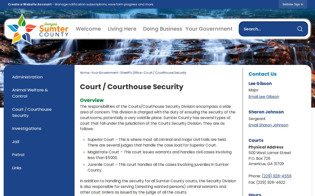 Sumter County court security warrant service information